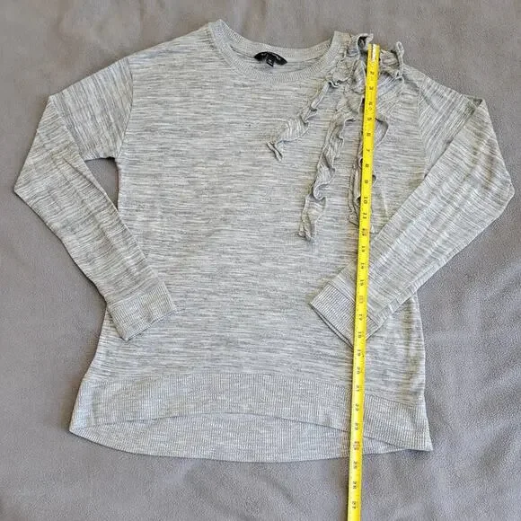 BANANA REPUBLIC Shirt Womens Medium Gray Long Sleeve Speckled Ruffle Hem - Picture 2 of 13